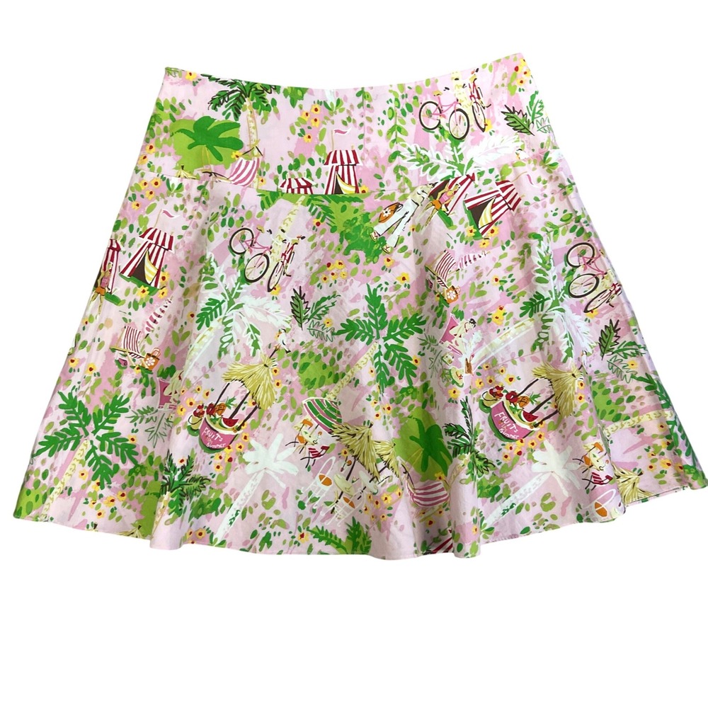 VINTAGE Necessary Objects Summer Beach Cafe Print A-Line Skirt Women Medium Pink